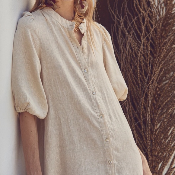 Lanhtropy Bubble Linen Midi Dress in Natural Size S - Picture 3 of 14